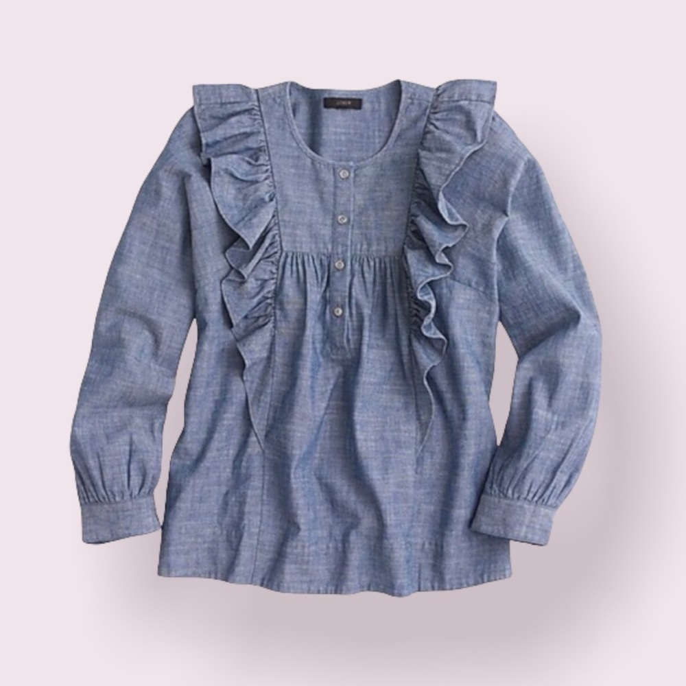 J.Crew Ruffled-Front Chambray Blouse
